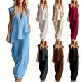thumbnail image 1 of Fancifize Cotton Linen 2 Piece Sets for Women Summer V Neck Tank Tops and Loose Wide Leg High Waist Pants, 1 of 6