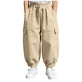 thumbnail image 1 of Fancifize Cotton Linen Cargo Pants for Boys Summer Loose Elastic Waist Harem Pants Kids Casual Trousers 7-16 Years, 1 of 6