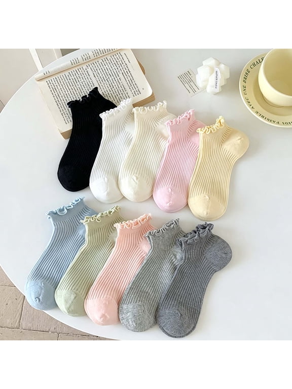 Cotton Short Socks for Women Cute Lettuce Edge Stretch Soft Comfy Breathable Fall Daily Wearing Socks,Beige