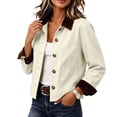 thumbnail image 1 of Fancifize Cropped Bomber Jacket for Women Corduroy Collar Button Down Long Sleeve Barn Coat with Pockets,S-2XL, 1 of 7