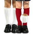 thumbnail image 1 of Fancifize Cute School Uniform Socks for Girls Knee High Sockings 2 Pairs Ruffle Cuff Ribbed Texture Sock for Daily Wear, 1 of 6