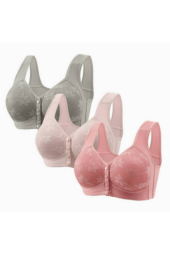 Daisy Bras for Older Women Front Closure No Underwire Comfortable Bra Seamless Push Up Everyday Bralette 3 Pack