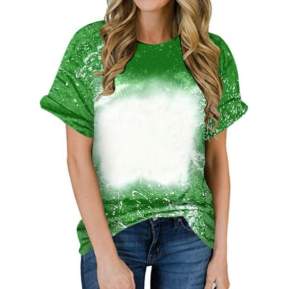 Fancifize Deals of The Day Clearance Womens Plus Size Tops Casual Short Sleeve Crew Neck Tshirts Loose Bleach Printed Vintage Summer Tops for Women