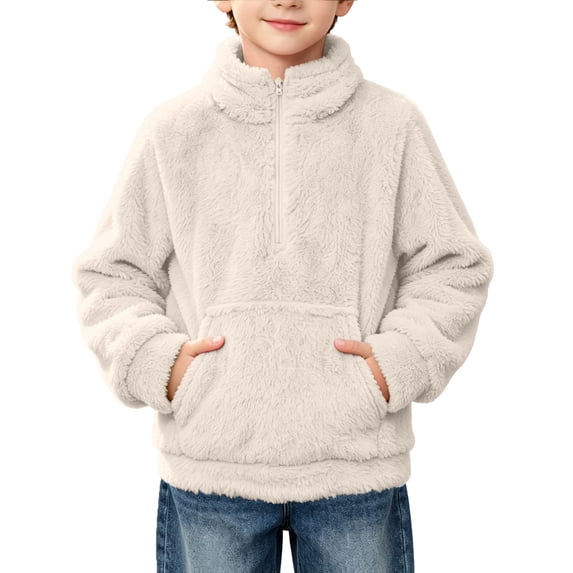 Fancifize Fancifize Half Zip Sherpa Fleece Sweatshirts for Boys Girls, Mock Neck Fuzzy Warm Pullover Tops with Pockets, 3-14 Years