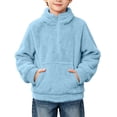 thumbnail image 1 of Fancifize Fancifize Half Zip Sherpa Fleece Sweatshirts for Boys Girls, Mock Neck Fuzzy Warm Pullover Tops with Pockets, 3-14 Years, 1 of 7