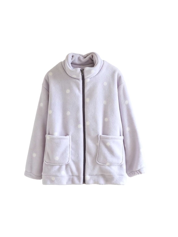Flannel Bed Jacket for Women, Full Zip Fuzzy Pajama Tops with Pockets, Sherpa Fleece Winter Warm Sleepwear
