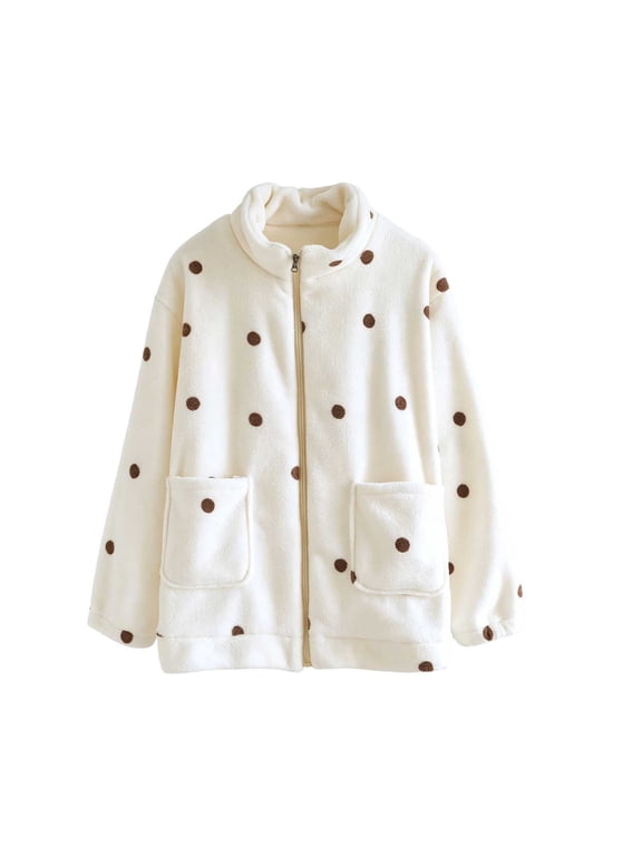 Flannel Bed Jacket for Women, Full Zip Fuzzy Pajama Tops with Pockets, Sherpa Fleece Winter Warm Sleepwear