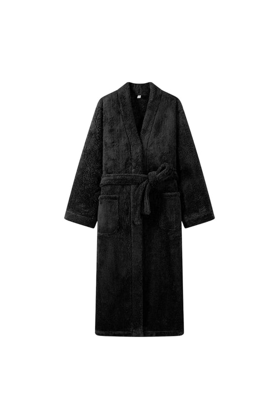 Flannel Fluffy Robes for Women Casual Fuzzy Long Sleeve Winter Warm Bathrobe Cozy Soft Loungewear Robe,Black