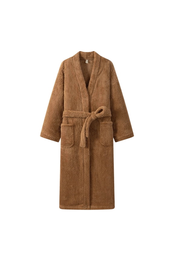 Flannel Fluffy Robes for Women Casual Fuzzy Long Sleeve Winter Warm Bathrobe Cozy Soft Loungewear Robe,Gold