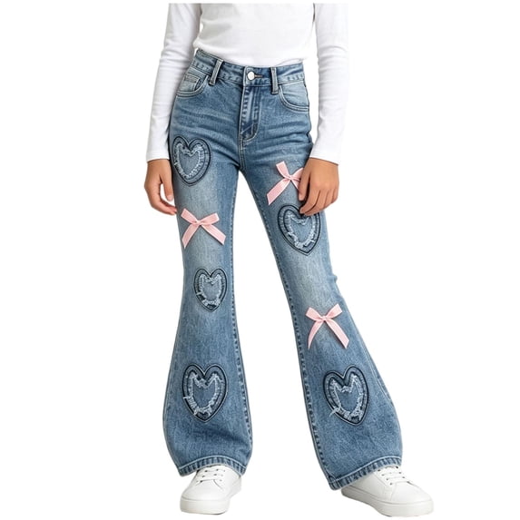 Fancifize Flare Leg Jeans for Girls, Teens High Waist Bell Bottom Denim Pants, Retro Y2k Trendy Trousers with Pockets, 12-16 Years