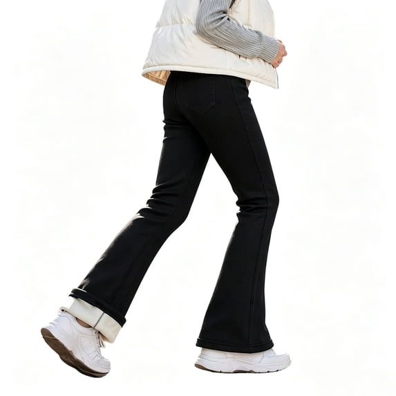 Fancifize Fleece Lined Flare Pants for Girls Winter Warm Yoga Leggings Teens Workout Cozy Bell Bottom Trousers