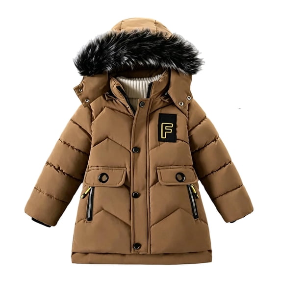 Fancifize Fuzzy Hooded Puffer Jacket for Boys, Sherpa Fleece Lined Zipper Button Quilted Coats, Winter Warm Outerwear