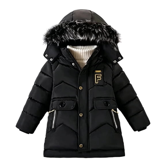 Fancifize Fuzzy Hooded Puffer Jacket for Boys, Sherpa Fleece Lined Zipper Button Quilted Coats, Winter Warm Outerwear