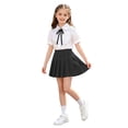 thumbnail image 1 of Fancifize Girls' 2 Piece Skirts Sets Puff Short Sleeve Shirts and Pleated Mini Skirts Kids Preppy Look Outfits, 1 of 6