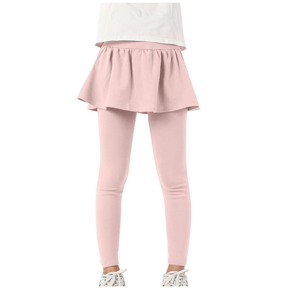 Fancifize Girls 2-in-1 Leggings with Skirt Attached, Summer Solid Color Play Outfit, Stretchy & Breathable for Playground (Ages 4-13 Years)