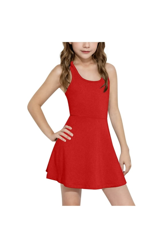 Girls' Athletic Tennis Dress (4-15Y) - Moisture Wicking Sleeveless Uniform Slim Fit Sports Dress
