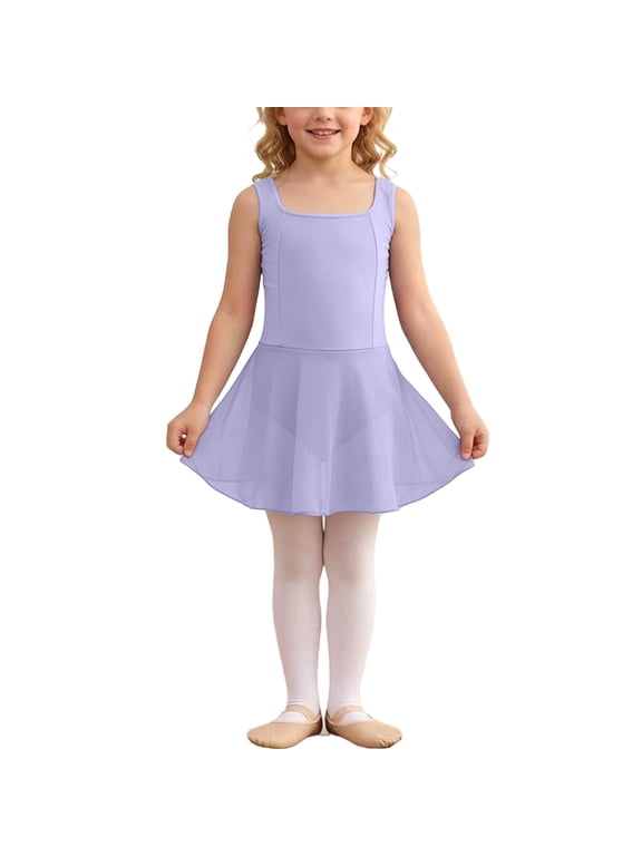 Girls Ballet Leotards with Short Skirt Sleeveless Ballerina Dress for Dance Practice Workout 3-15 Years