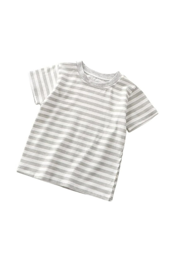 Girls Boys Basic Shirts Kids Striped Short Sleeve School Uniform Shirts Crew Neck Comfortable Cotton Outfits Summer Casual Clothes