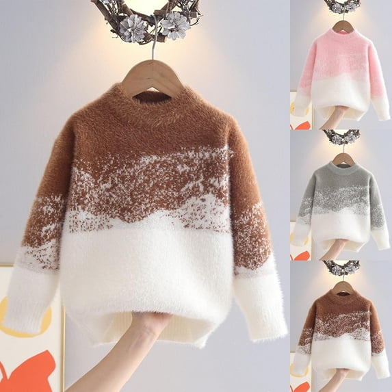 Fancifize Girls Boys Color Block Sweater Furry Knitted Long Sleeve Pullover Top Comfort Casual School Uniform Outfits Fall Winter Clothes
