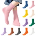thumbnail image 1 of Fancifize Girls Boys Cotton Socks Kids Soft Strentch Bereathable Baisc Solid Color Ribbed Mid Socks 1-12 Years, 1 of 6