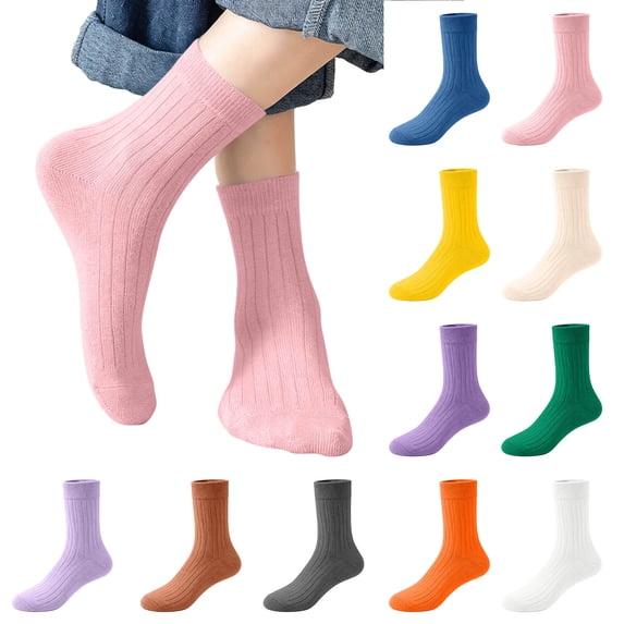 Fancifize Girls Boys Cotton Socks Kids Soft Strentch Bereathable Baisc Solid Color Ribbed Mid Socks 1-12 Years