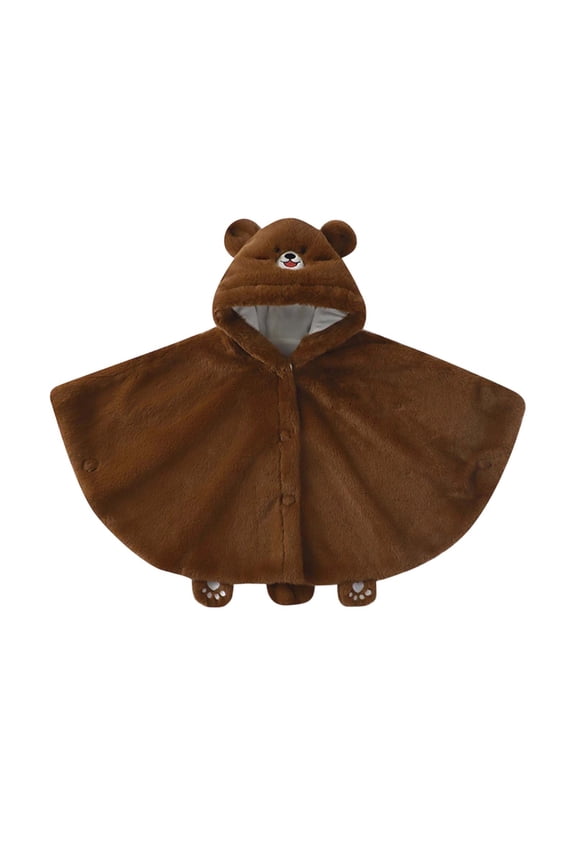 Girls Boys Hooded Cloak Kids Sherpa Fleece Fuzzy Button Adorable Fall Winter Warm Poncho Brown Size 2-3 Years