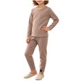 thumbnail image 1 of Fancifize Girls Boys Ribbed Lounge Sets Casual Long Sleeve Shirts Straight Leg Pants 2 Piece Loungewear Outfits, 1 of 6