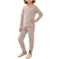 thumbnail image 1 of Fancifize Girls Boys Ribbed Lounge Sets Casual Long Sleeve Shirts Straight Leg Pants 2 Piece Loungewear Outfits, 1 of 6