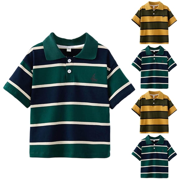 Fancifize Girls Boys School Uniform Striped Shirts Short Sleeve Basic Tops Collared Athletic T Shirt Summer Comfy Outfits for Kids 2-14 Years
