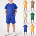thumbnail image 1 of Fancifize Girls Boys Summer Shorts Set 2 Piece Mesh Short Sleeve Tops and Shorts Casual Breathable Athletic Clothing Sets with Pockets 1-14 Years, 1 of 5