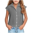thumbnail image 1 of Fancifize Girls Button Down Shirts Cotton Linen Cap Sleeve Collared Blouses Solid Loose Casual Cotton Tops 3-14Y, 1 of 6