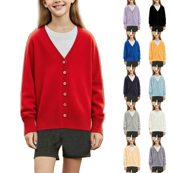 Fancifize Girls Button Front Cardigan Long Sleeve Chunky Cable Knit Cardigans Uniform School Sweater Fall Winter Outwear for Kids 2-12 Years