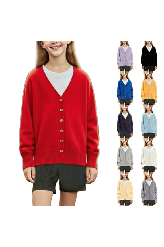 Girls Button Front Cardigan Long Sleeve Chunky Cable Knit Cardigans Uniform School Sweater Fall Winter Outwear for Kids 2-12 Years
