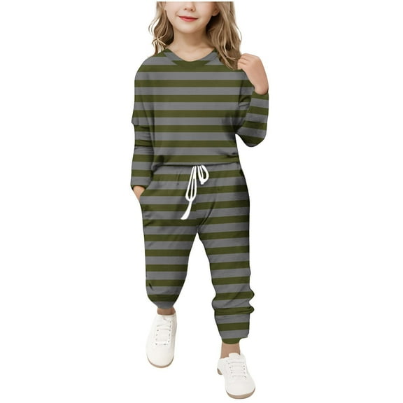 Fancifize Girls Clothing Sets Stylish Striped Sweatsuit Tracksuits Casual Crewneck Long Sleeve Shirt and Jogger Pants Set 2 Piece Outfits