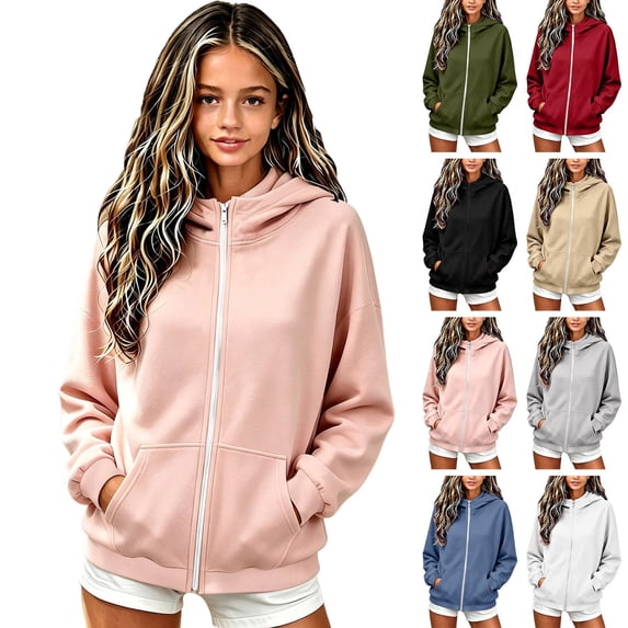 Fancifize Girls Cozy Fleece Hoodie Jacket Full Zip Long Sleeve Hooded Sweatshirt Teens Kids Fall Lightweight Tops with Pockets