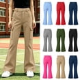 thumbnail image 1 of Fancifize Girls Flare Leg Cargo Pants, School Uniform Flat Button Pants for Teens, Cozy Bell Bottom Trouser with Pockets 5-15 Years, 1 of 6