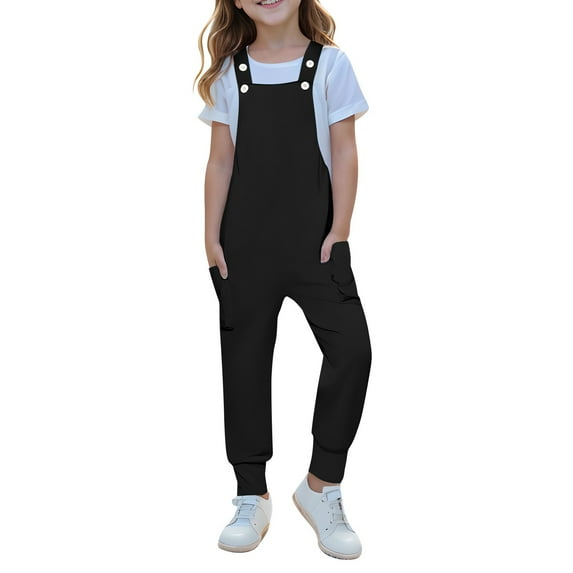 Fancifize Girls Jumpsuit Sleeveless Romper Jogger Pants Overalls for Kids Casual Loose Jumpers with Pockets 5-14 Years