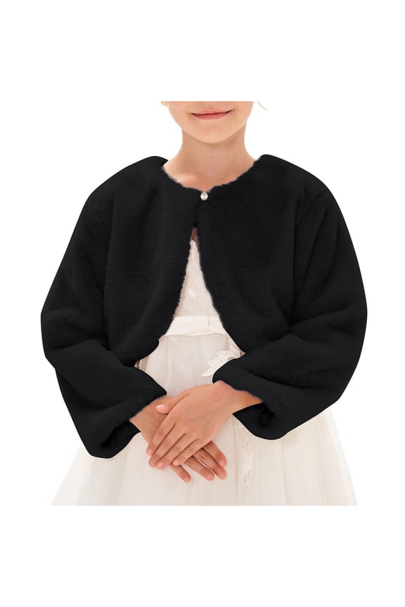 Girls Long Sleeve Cardigan Bolero Shrug Furry Long Sleeve Cropped Top Cute Jacket Outwear for Toddler Flower Girl Princess Cape Winter