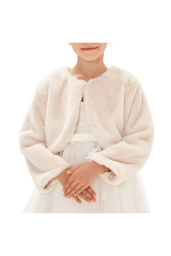 Girls Long Sleeve Cardigan Bolero Shrug Furry Long Sleeve Cropped Top Cute Jacket Outwear for Toddler Flower Girl Princess Cape Winter