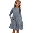 thumbnail image 1 of Fancifize Girls Long Sleeve Ruffle Dress Crew Neck A-Line Fall Casual Dresses with Pockets Teen Girls Plain Midi Dresses for 4-14 Y, 1 of 9