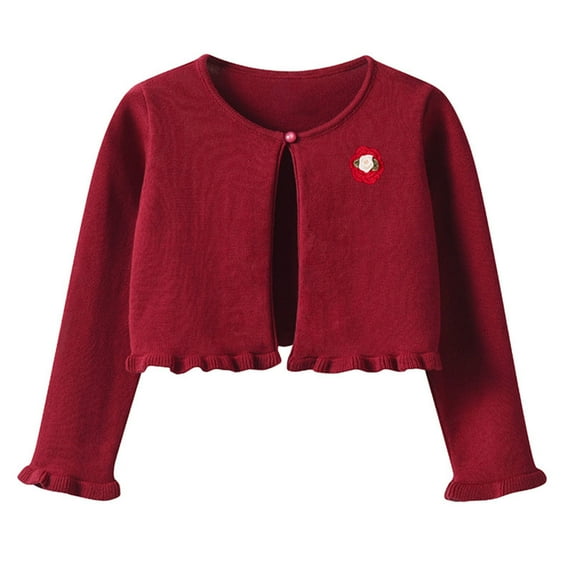 Fancifize Girls Open Front Shrug Cardigan Kids Children Knit Long Sleeve Bolero with Button Closure Toddler Girls Cropped Cover Up Jacket Tops 1-14Y