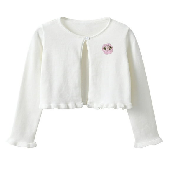 Fancifize Girls Open Front Shrug Cardigan Kids Children Knit Long Sleeve Bolero with Button Closure Toddler Girls Cropped Cover Up Jacket Tops 1-14Y