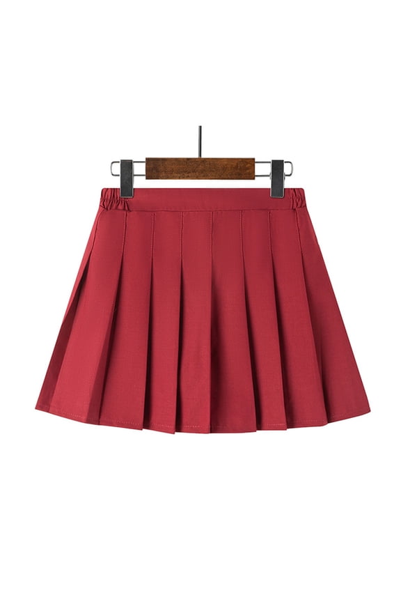Girls Pleated Skirt, Elastic Waist School Uniform Skirt with Lining Kids Girls High Waist A-Line Mini Skater Tennis Skirt
