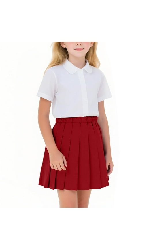 Girls' Pleated Skirt Elastic Waist School Uniform Skirts with Short Casual Trendy Back to School Clothes for 2-17 Years