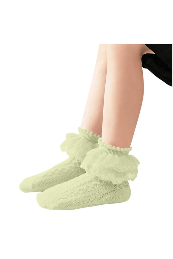 Girls' Ruffle Princess Socks Mid Tube Elastic Soft Frilly School Uniform Socks for Kids 1-2 Years