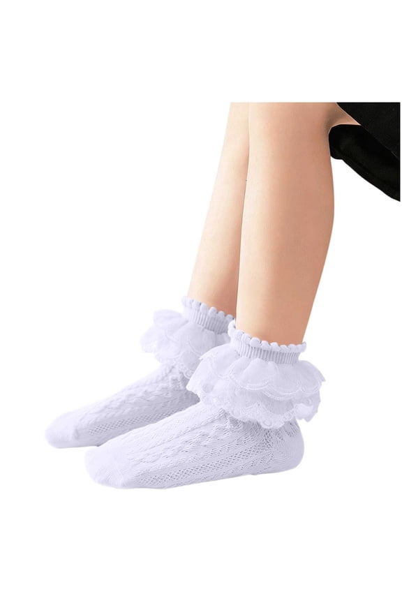 Girls' Ruffle Princess Socks Mid Tube Elastic Soft Frilly School Uniform Socks for Kids 1-2 Years