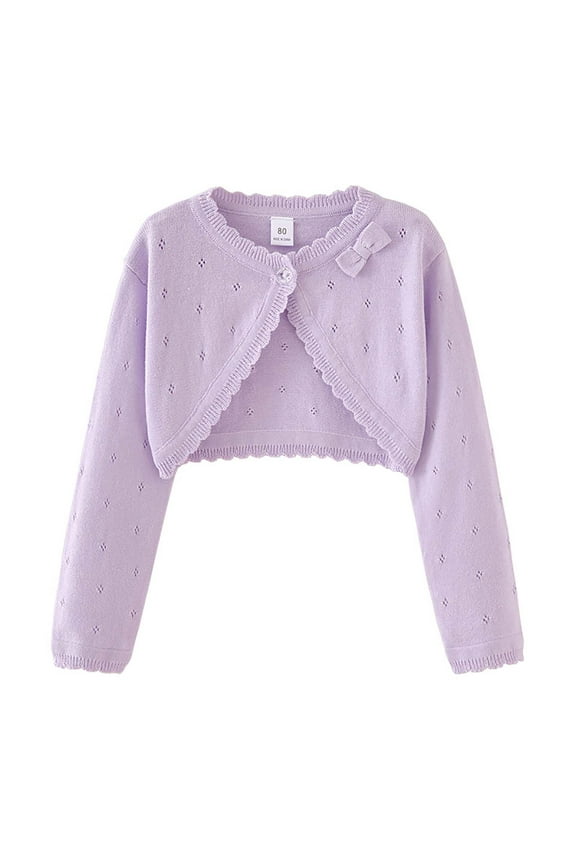 Girls' Ruffle Trim Cardigan - Cropped Knit Sweater with One Buttons Spring/Fall Cover-Up for Dress