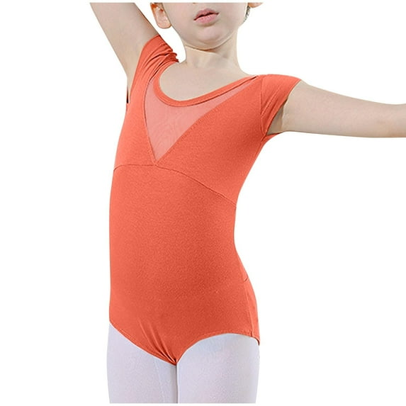 Fancifize Girls Short Sleeve Dance Leotard High Elastic Training Costume Breathable for Ballet Gymnastics Summer Practice Ages 5-18