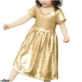 thumbnail image 1 of Fancifize Girls Short Sleeve Sequin Dresses Toddler Baby Kids Sparkly Fancy Formal Party Dress Crew Neck Fashion A-Line Midi Dress 3-8 Years, 1 of 6