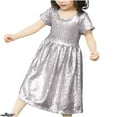 thumbnail image 1 of Fancifize Girls Short Sleeve Sequin Dresses Toddler Baby Kids Sparkly Fancy Formal Party Dress Crew Neck Fashion A-Line Midi Dress 3-8 Years, 1 of 1